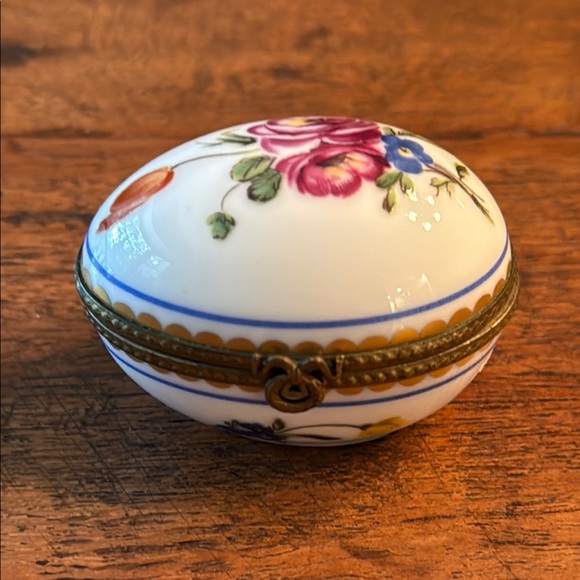 Royal Limoges Accessories - Limoges France Floral Porcelain Hinged Egg Shaped Trinket Box